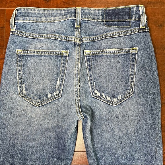 AMO Denim Revolve Babe Old School Jeans Piping Side Panel Cropped Frayed Size 26 - Picture 5 of 9